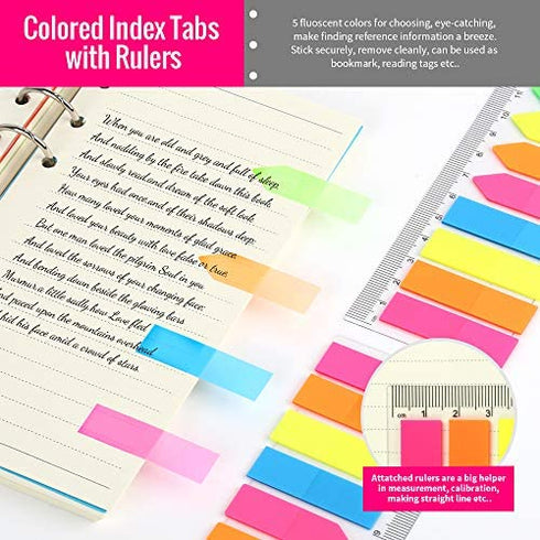 A6 Refill Paper, 3 Pack 45PCS A6 6 Ring Loose Leaf Paper, 2 Pack 160PCS Neon Page Markers, with Binder Pockets & Binder Dividers, LEOBRO A6 Lined Paper Refills for A6 Binder Planner Notebook Journal