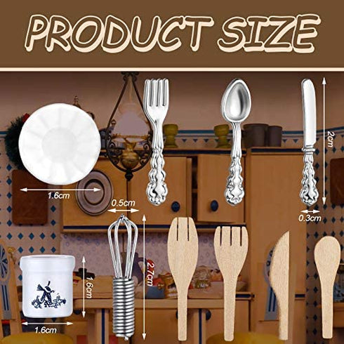 37 Pieces 1:12 Scale Miniatures Dollhouse Kitchen Accessories Include 16 Mini Doll Plates Knife Fork Spoon, 6 Mini Egg Beater Utensil, 15 Mini Tea Cup Set for Doll Toy Supplies (Blue Flower)