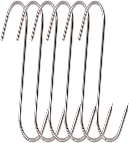 RJWKAZ Meat Hooks S-Hooks Stainless Steel Poultry Hook Butcher Hook Hanging Drying BBQ Grill Cooking Smoker Hook Tool (6.7 Inch-6 Pack)