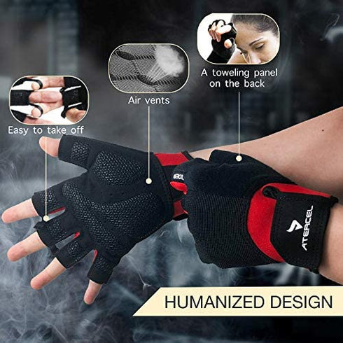 ATERCEL Workout Gloves for Men and Women, Exercise Gloves for Weight Lifting, Cycling, Gym, Training, Breathable and Snug fit