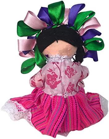 Mexican Handmade Traditional Maria Rag Doll - 7 inches - Pink