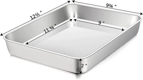 TeamFar Lasagna Pan, 12…–™™ x 9¾™™ x 2™™, Stainless Steel Rectangular Casserole Cake Baking Brownie Pan, Non-toxic & Sturdy, Brushed Surface & Deep Side, Dishwasher Safe, 2PCS