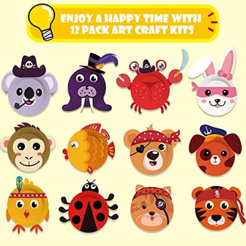 Art Craft Gift for Kids - 12 Paper Plate Art Kit Toy for 2, 3, 4, 5 Years Old Boys Girls Toddler, DIY Animal Art Supplies for Children Preschool Classroom/ Party Favor/ Birthday/ Christmas Game Crafts