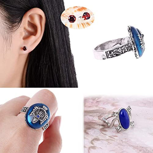 YouU UoYu 6 pcs Vampire Diaries Elena Gilbert Opening Vervain Locket Pendant Necklace and Daywalking Katherine Necklace Pendant Charm Necklace-Royal Blue Diamond Stud Earrings stephan ring