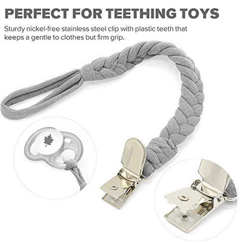 Pacifier Clip for Boys - 4 Pcs Pacifier Holder Leash for Girls, Soft Braided Pacifier Clips 100% Handmade Fits All Pacifiers, Modern Unisex Binky Holder(Green/Jewel Blue/Navy Blue/Gray)