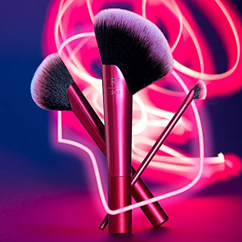 Real Techniques Rebel Edge Makeup Brushes, Cropped Brush Heads for Powder, Eyeshadow, Highlighter, and Blush, Set of 3