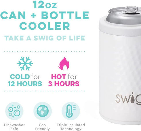 Swig Life Standard Can + Bottle Cooler, Stainless Steel, Dishwasher Safe, Triple Insulated Can Sleeve for Standard Size 12oz Cans or Bottles in Golf Partee Print