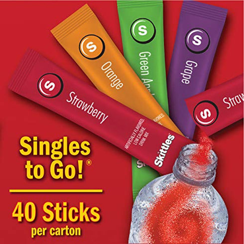 Skittles Singles To Go Variety Pack, 40 Count, Powdered Drink Mix, Zero Sugar, Low Calorie, Includes 4 Flavors: Green Apple, Strawberry, Grape, Orange, 40 Total Servings