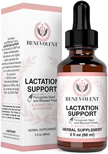 Lactation Supplement Breastfeeding Support Liquid - Breast Milk Supply Increase for Mothers, Organic Drops of Fenugreek Blessed Thistle Goats Rue Herb, 100% 2X Absorption No Alcohol or Sugar