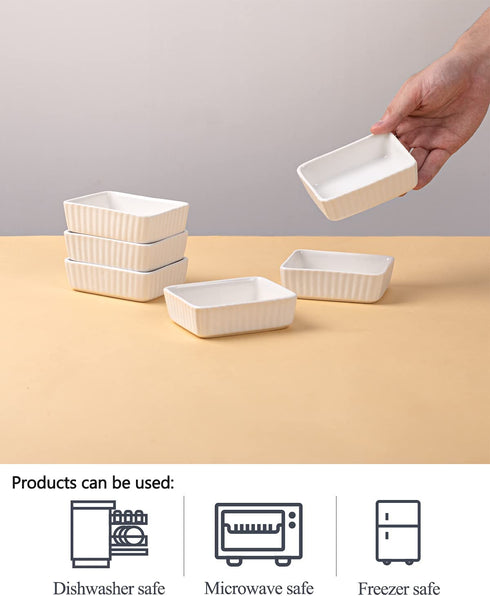 Delling-Ramekins 4 oz-Creme Brulee Ramekins, 6 PACK Square Bowls for Baking, Appetizer Bowls, Serving Bowls, White