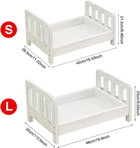 Baby Photography Bed Baby Photo Props White Wood Doll Bed Detachable Photo Background for Baby Photo Studio