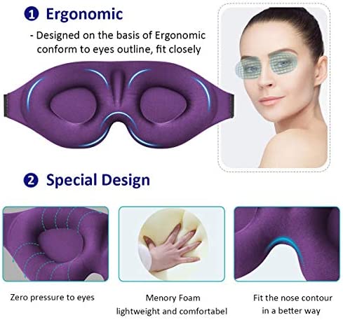 MZOO Sleep Eye Mask for Men Women, 3D Contoured Cup Sleeping Mask & Blindfold, Concave Molded Night Sleep Mask, Block Out Light, Soft Comfort Eye Shade Cover for Travel Yoga Nap, Purple
