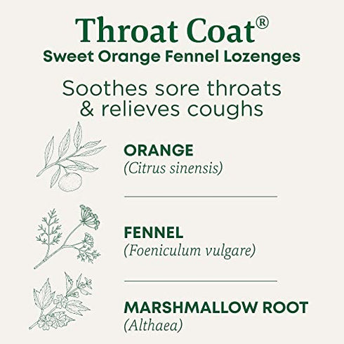 Traditional Medicinals Throat Coat Organic Cough Drops, Sweet Orange Fennel with Menthol, Soothes Sore Throats & Relieves Coughs, 16 Count (Pack of 1)
