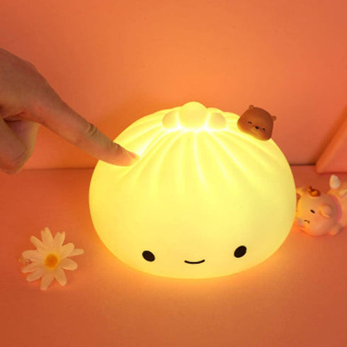 Silica Gel Pat Night Light LED Steamed Bun Creative Bedside for Kid with Sleeping Lamp Bedroom Desk Decor Reading Lamp