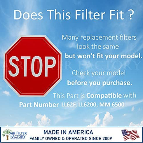 Air Filter Factory Replacement For Broan Nutone LL62F, LL6200, MM 6500 Range Hood Aluminum Grease Mesh Charcoal Carbon Combo Filter 8.5 x 11.25 x .375