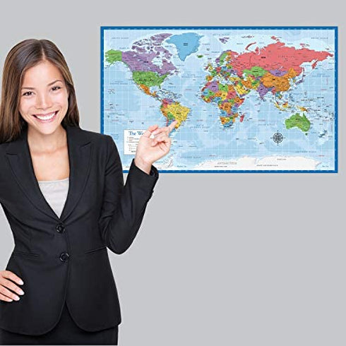 3 Pack - World & USA Map Poster Set + Periodic Table of The Elements Chart for Kids (Laminated, 18" x 29)