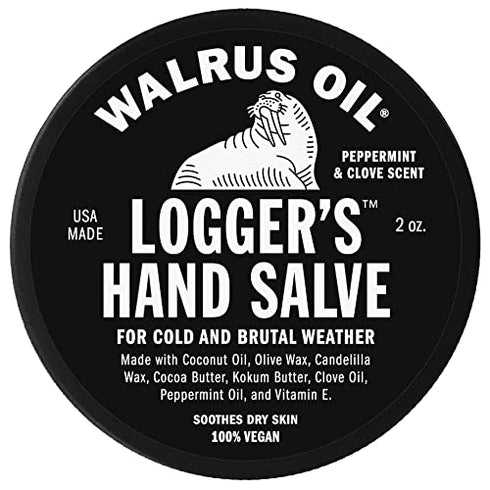 Walrus Oil - Logger's Hand Salve Cream, 2oz, 100% Vegan, Made with Olive Wax, Kokum Butter, Coconut Oil and more. Peppermint and Clove scent.
