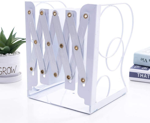 JIARI Adjustable Bookends Metal Book Ends Holder Shelf Heavy Duty Nonskid Bookend for Heavy Book (Round White)