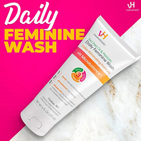 vH essentials, Ph Balanced Daily Feminine Wash, Tea Tree Oil & Prebiotic, 6, Fl Oz, (Pack Of 1) 54306 Clear