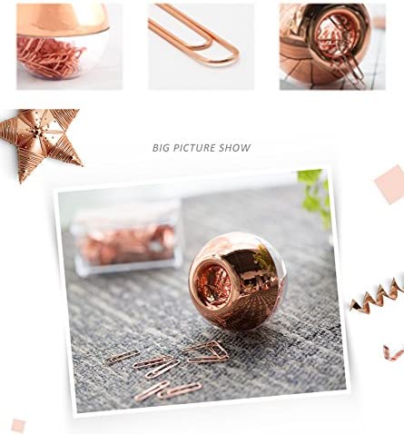 MEI YI TIAN 100pcs 28mm Paper Clips Medium with Paper Clips Holder Built-in Magnetic Ring for Desk Organizer Accessories (Rose Gold)