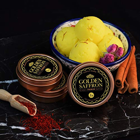 Golden Saffron, Finest Pure Premium All Red Saffron Threads, Grade A+ Super Negin, Non-GMO Verified. For Tea, Paella, Rice, Desserts, Golden Milk and Risotto (5 Grams)