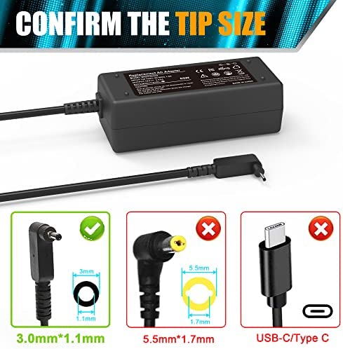 19V 3.42A 65W AC Adapter Laptop Charger for Acer Chromebook 15 R11 11 13 14 Series C720 C740 C731 CB3-431 CB3-111 CB3-532 CB5-132T CB3-431 CB3-131 N15Q9 N16P1 N15Q8 N15Q10 Power Cord