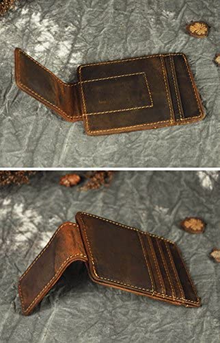 Le'aokuu Mens Genuine Leather Cowhide Magnet Money Clip Credit Case Case Holder Slim Wallet (Dark Brown)