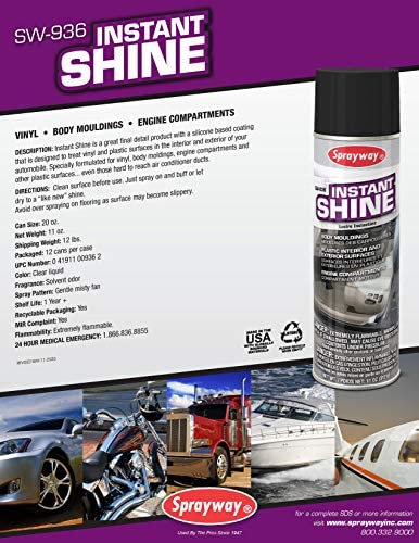 Sprayway SW936 Aerosol Instant Shine Vinyl Cleaner and Protectant, 11 oz.