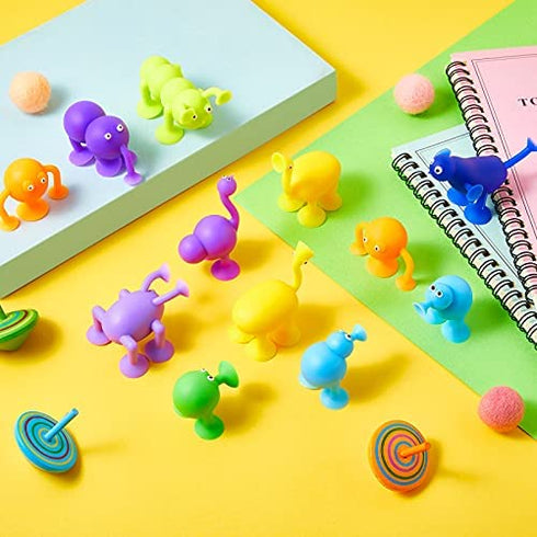 Zhanmai 12 Pieces Silicone Suction Toys Stress Toys Set Building Blocks Suction Toy Animal Shape Sucker Toys Multi Color for Stress Release, Family Parent Interactive Game Bath