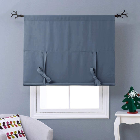 NICETOWN Kitchen Tie Up Curtain, Balloon Blackout Shades Window Treatment Valance for Loft, Bay Window (Stone Blue, Rod Pocket Single Panel, W46 x L63)