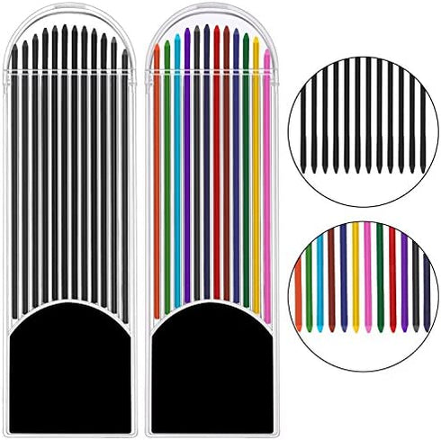 ExcelFu 6 Pieces 2.0 mm Mechanical Pencils with 6 Cases Lead Refills, Color and Black Refills for Draft Drawing, Carpenter, Writing, Crafting, Art Sketching