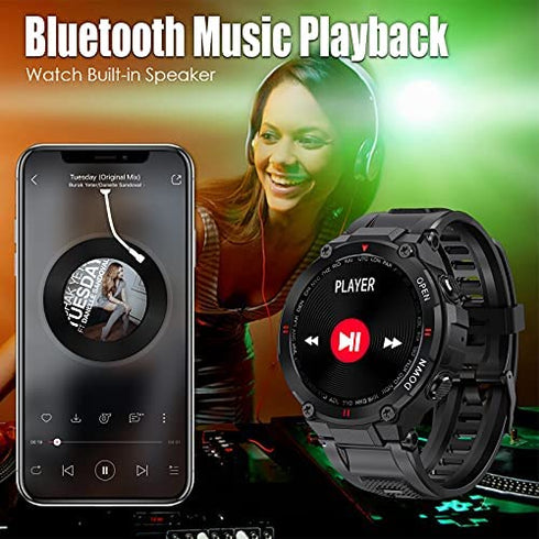 Smart Watch for Men Call (Make/Answer) Outdoor 1.3" HD Full Touch Screen Fitness Tracker Watch Compatible with iPhone Samsung Android Phone Military Sports Smartwatch with Heart Rate Sleep Monitor