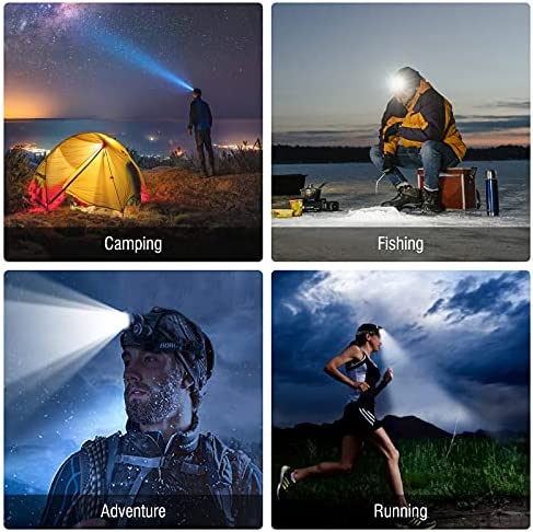 BORUIT RJ-3000 LED Rechargeable Headlamp,3 Modes White and Red LED Hunting Headlamps,5000 Lumens Tactical Flashlight Red Light Head Lamp for Running Camping Hiking Fishing