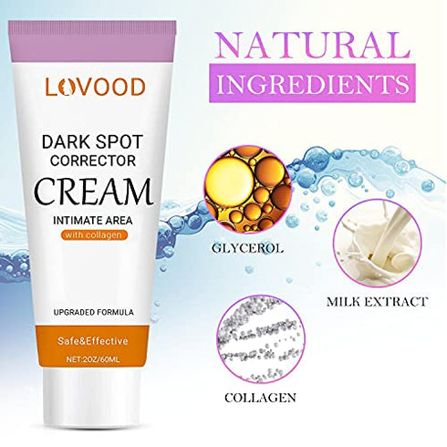 LOVOOD Dark Spot Corrector Cream - Underarm, Neck, Armpit, Knees, Elbows, Private Areas, Intimate Areas - Upgraded Formula, Instant Result 2 fl.oz