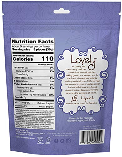 ORGANIC Sour Chewy Candies - Lovely Candy Co. 5oz Bag - Raspberry, Apple & Cherry Sour Candy Flavors | NO HFCS, GLUTEN or Fake Ingredients, 100% VEGAN!