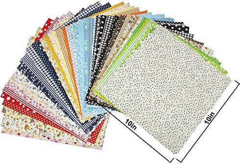 50 Pcs 10" x 10" Craft Fabric Bundle Squares Patchwork Fabric Sets Cotton Material Quilting Fabric for DIY