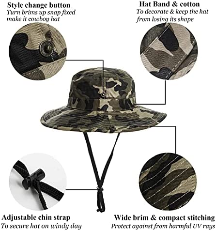Boys Camo Sun-Bucket-Hat Summer Outdoor Safari Fishing-Hat Boonie-Cap for Big Kids 7-14Yrs (Size: 7)