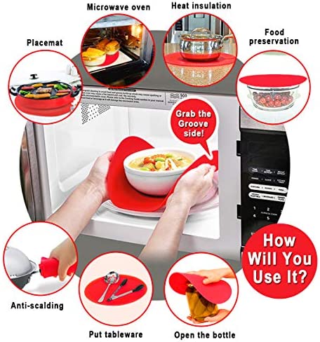 2 Pack Multi-Purpose Silicone Microwave Mat, 12 Inch Non Stick Silicone Baking Mats Oven Mat for Bottom of Oven, Heat Resistant Oven Mat Microwave Trivet Mat ?Black)