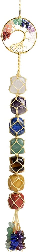 Tree of Life Handmade 7 Chakras Stones Healing Crystals Tree of Life Hanging Ornament for Home Decor
