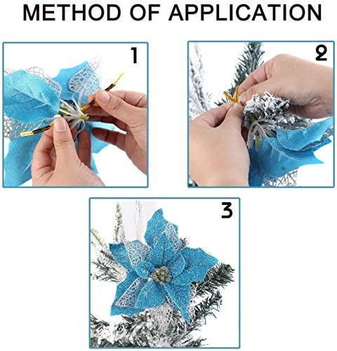 Jim's Cabin Artificial Flowers Pack of 12 Glitter Poinsettias for Christmas Tree Ornaments Butterfly Christmas Gold Decorations (Gold Brown)