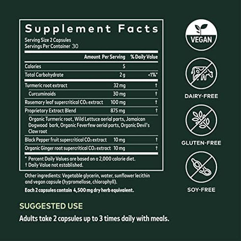 Gaia Herbs Turmeric Supreme Pain - Helps Provide Pain Relief of Occasional Aches & Pains - with Tumeric Curcumin,Black Pepper,Devil’s Claw,Ginger,Feverfew&More-60 Liquid Phyto-Capsules(30-Day Supply)