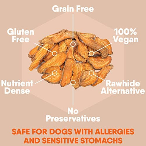 Davie's Sweet Potato Dog Treats, Made in The USA, High in Fiber, Grain Free, Vegan, No Preservatives, Vegetarian Alternative to Rawhide Chews, Rich in Vitamins, Large 0.5 lb. Bag