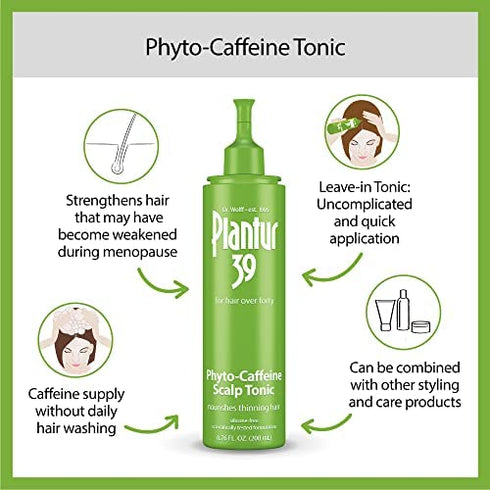Plantur 39 Phyto Caffeine Women's Scalp Tonic 6.76 Fl Oz, for Fine, Thinning Natural Hair Growth, Sulfate Free with Castor Oil, Niacin, Zinc