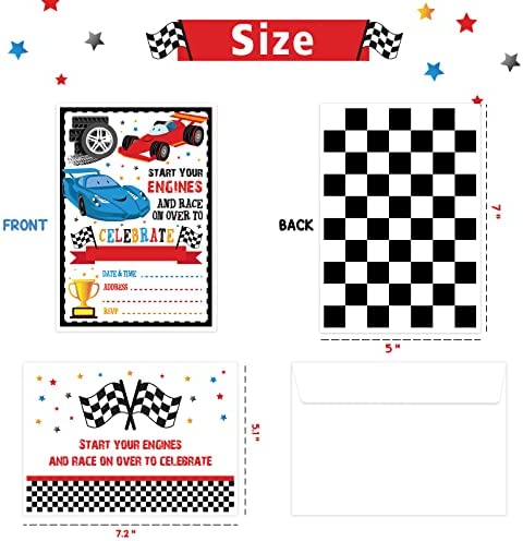 WERNNSAI Racing Car Party Invitation with Envelopes - 20 Count Race Car Party Supplies for Boys Birthday Baby Shower Graduation Fill-in Style Racing Invite Cards