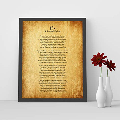 "IF You Can Keep Your Head"- Rudyard Kipling Poem Page Print-8 x 10" Poetic Wall Art. Distressed Parchment Print-Ready To Frame. Retro Home-Office-School-Library Decor. Great Art Gift for Poetry Fans.