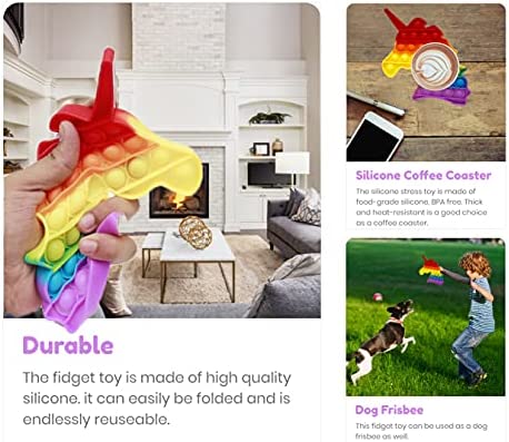 Pack of 2 - Bakshee Push Pop Bubble Fidget Sensory Toy for Stress, Anxiety - Poppet Fidget Toy to Improve Focus - Gift for Autism Special Needs, Kids, Girls, Boys ( Rainbow - Unicorn and)