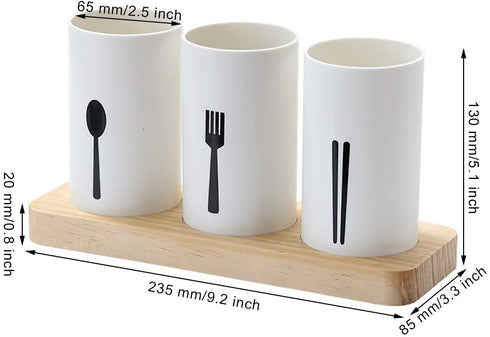 MyLifeUNIT Kitchen Utensil Caddy, Flatware Organizer with Wood Base