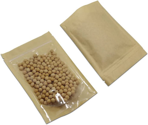 50 Pcs Clear Fornt Brown Kraft Paper for Zip Plastic Package Lock Bag Doypack Stand Up Pouch Zipper Lock Reclosable Pouch Nuts Coffee Food Storage Packaging Pack (4.7x7.9 inch)