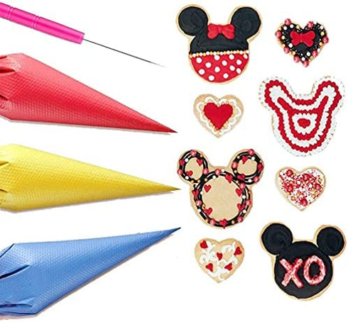 122Pieces Tipless Piping Bags - 100pcs Disposable Piping Pastry Bag for Royal Icing/Cookies Decorating - 10 Pastry Bag Ties,10 Clips &2 Scriber Needle - Best Cookie/Cake Decorating Tools (14 inch)