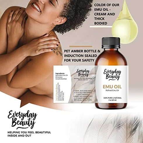 Pure Australian Emu Oil - All Natural 6X Refined for Face, Skin and Hair - Highly Effective Hydration for Sensitive Skin and Hair Growth - Perfect for Scars and Blemishes - 2oz